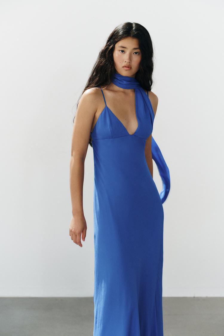 Vestido largo de gasa con tirantes tipo bufanda 3