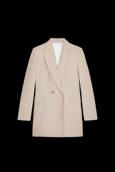 Zara FITTED LONG BLAZER WITH SHOULDER PADS - Beige - Image 0
