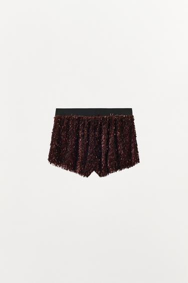 SHORT SEQUINS TAILLE CONTRASTÉE - Grenat de Zara - Image 3