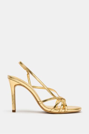 METALLIC-EFFECT HEELED SANDALS - Gold by Zara