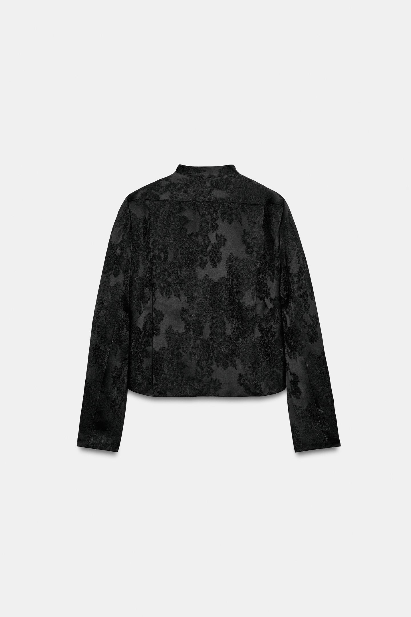 Женская куртка Zara ZW Collection Short Jacquard, цвет: Чёрный — фото 8
