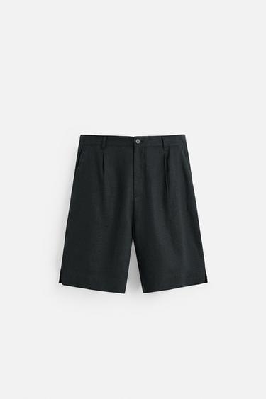 BERMUDA OVERSIZED LINO - VISCOSA - Negro de Zara