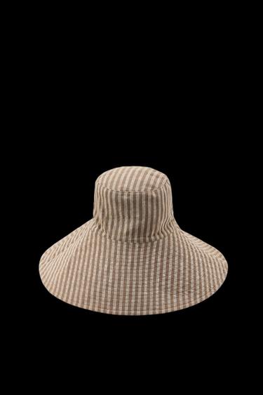 GORRO LINO 100% RAYAS REVERSIBLE - Azul de Zara