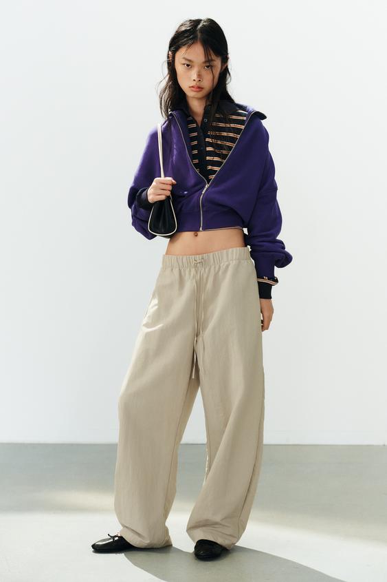 TECHNICAL FABRIC TROUSERS WITH ELASTIC - Straw by Zara - Image 0