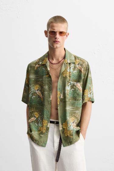 CHEMISE À IMPRIMÉ ANIMAUX - Kaki clair de Zara - Image 1
