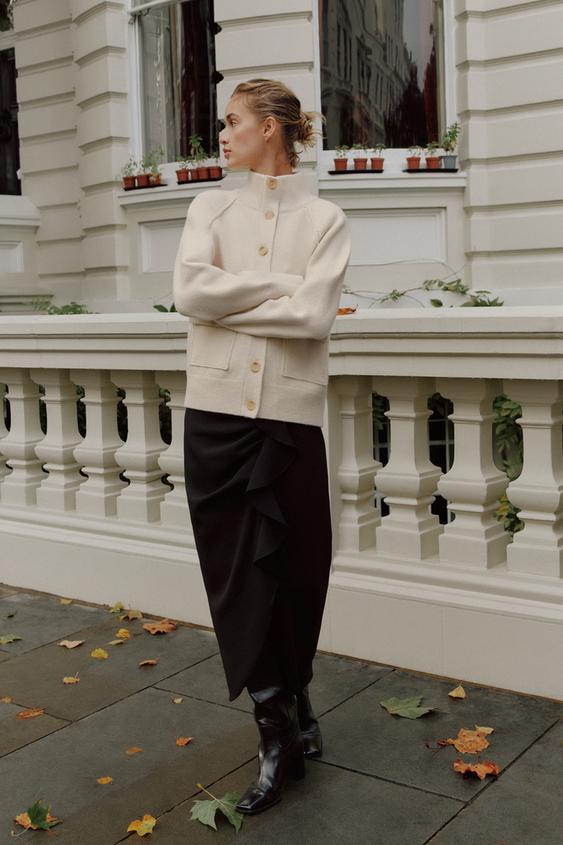 HIGH NECK CARDIGAN - Beige by Zara - Image 0