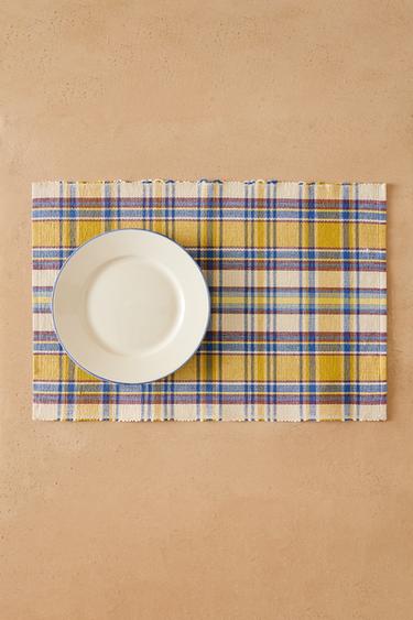 PACK OF CHECK COTTON PLACEMATS (PACK OF 2) - Yellow by Zara