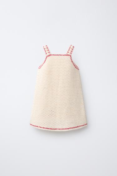 KNIT CROCHET DRESS WITH CHERRIES - Ecru / Red by Zara - Image 1