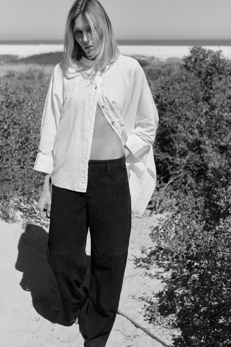 ZW COLLECTION LIMITED EDITION 100% SUEDE TROUSERS Brown ZARA