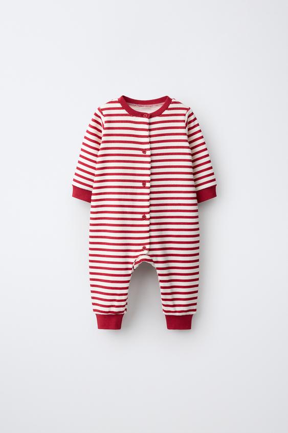 PYJAMA UNE PIÈCE À RAYURES EN VELOURS - Rayure rouge de Zara - Image 0