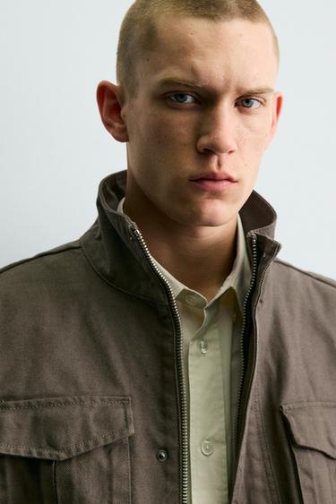 BLOUSON COUPE CARRÉE EN TOILE DE COTON - Kaki foncé de Zara - Image 4