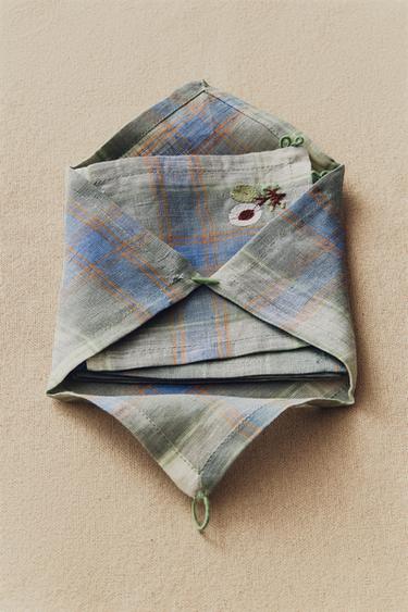 SET OF CHECKED LINEN COASTERS (SET OF 4) - Green / Blue by Zara - Image 5