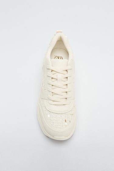 PLATFORM TRAINERS WITH FAUX PEARLS - Ecru White by Zara