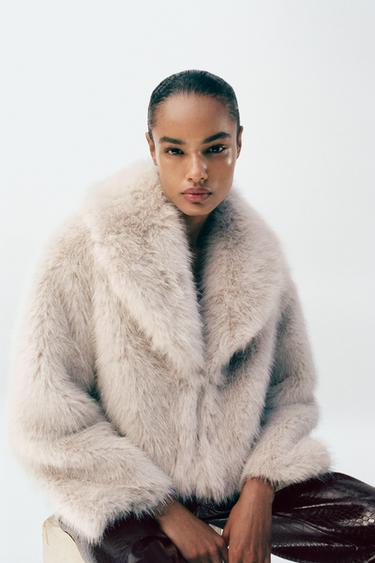 FAUX FUR COLLARED JACKET - Ecru by Zara - Image 2