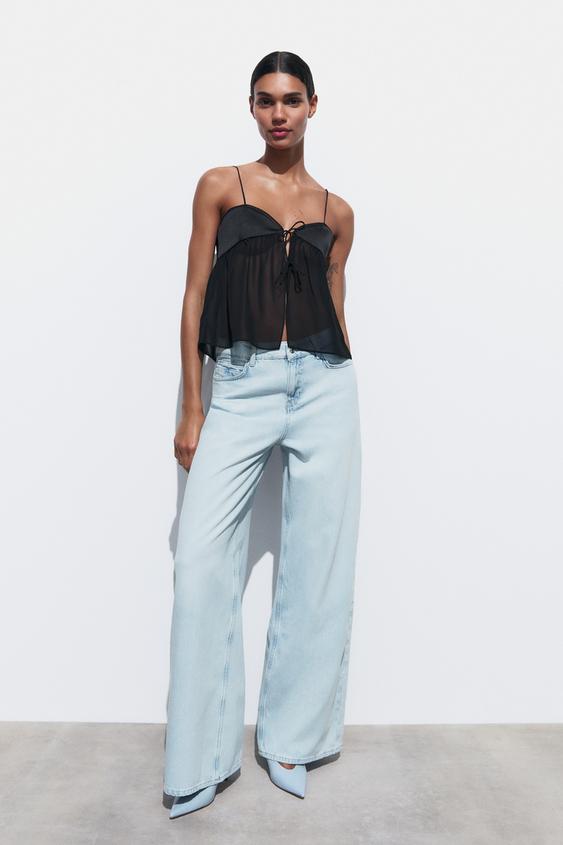 Zara, Tops, Zara Sheer Tan Top Camisole Chiffon Neutral Colour Women Size  Medium