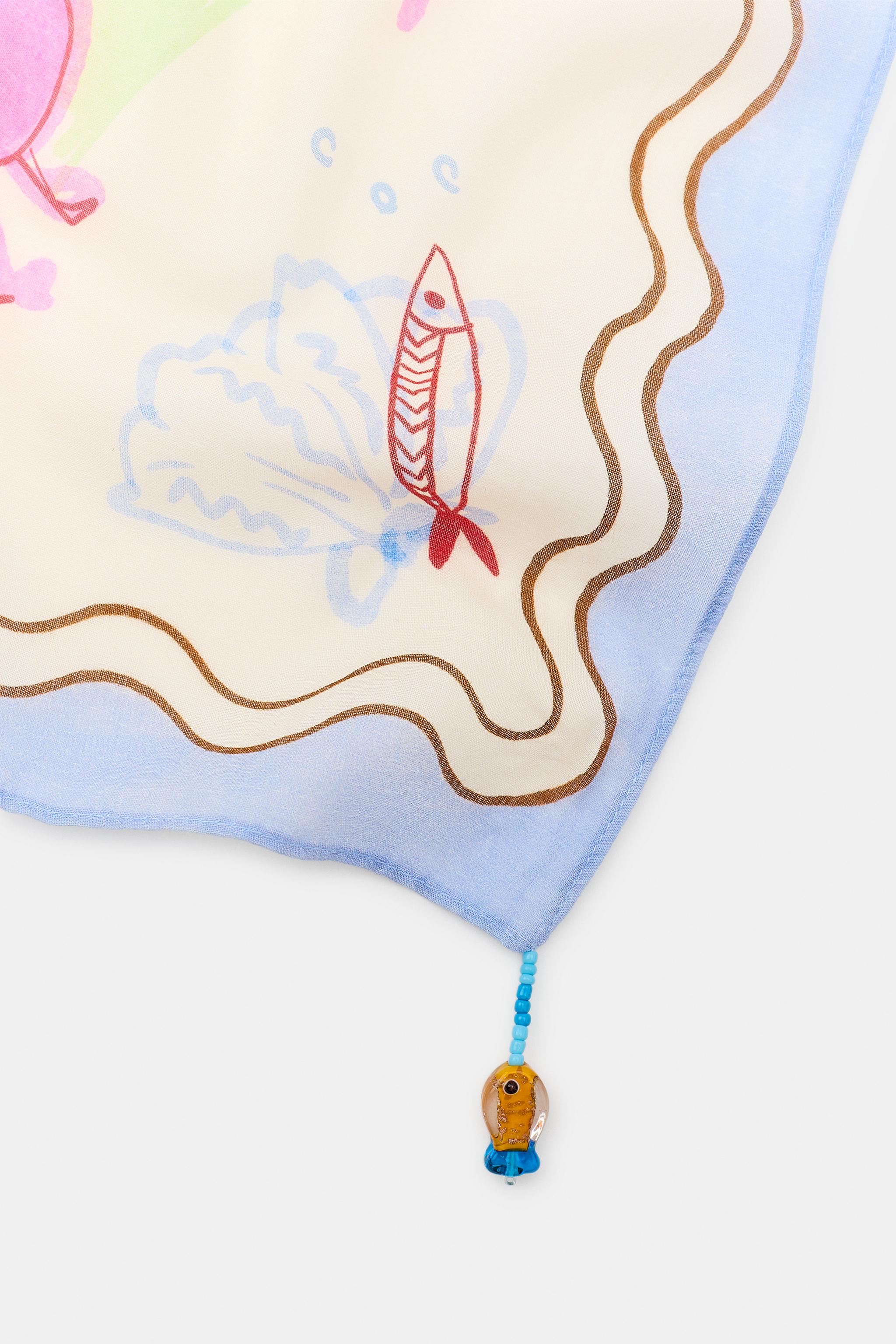 CRAB AND FISH PRINT SCARF