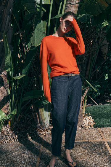 Z1975 BRAIDED BELT CHINO DENIM TROUSERS - Blue by Zara