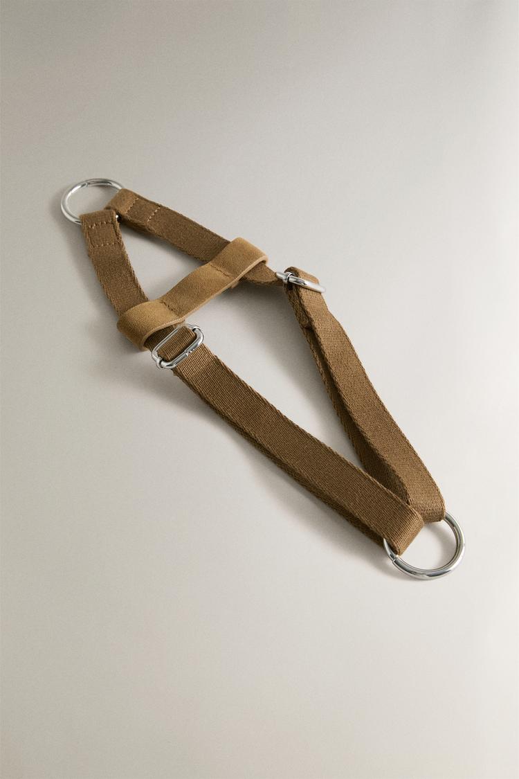 LEATHER PET HARNESS — Beige