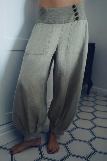 100% LINEN SAROUEL TROUSERS - striped by Zara - Image 1