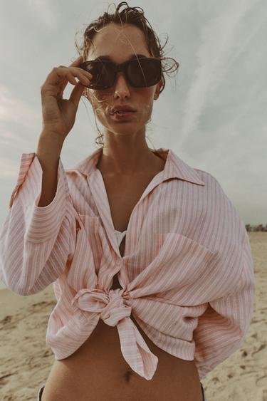 CHEMISE FLUIDE AVEC LIN - Rose / Blanc de Zara - Image 2