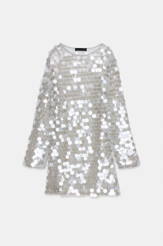 zara knit sequin dress SEQUIN KNIT MIDI DRESS - Golden