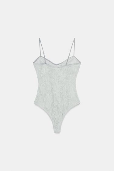 BODY EN DENTELLE BIMATIÈRE - Bleu / Gris de Zara - Image 4