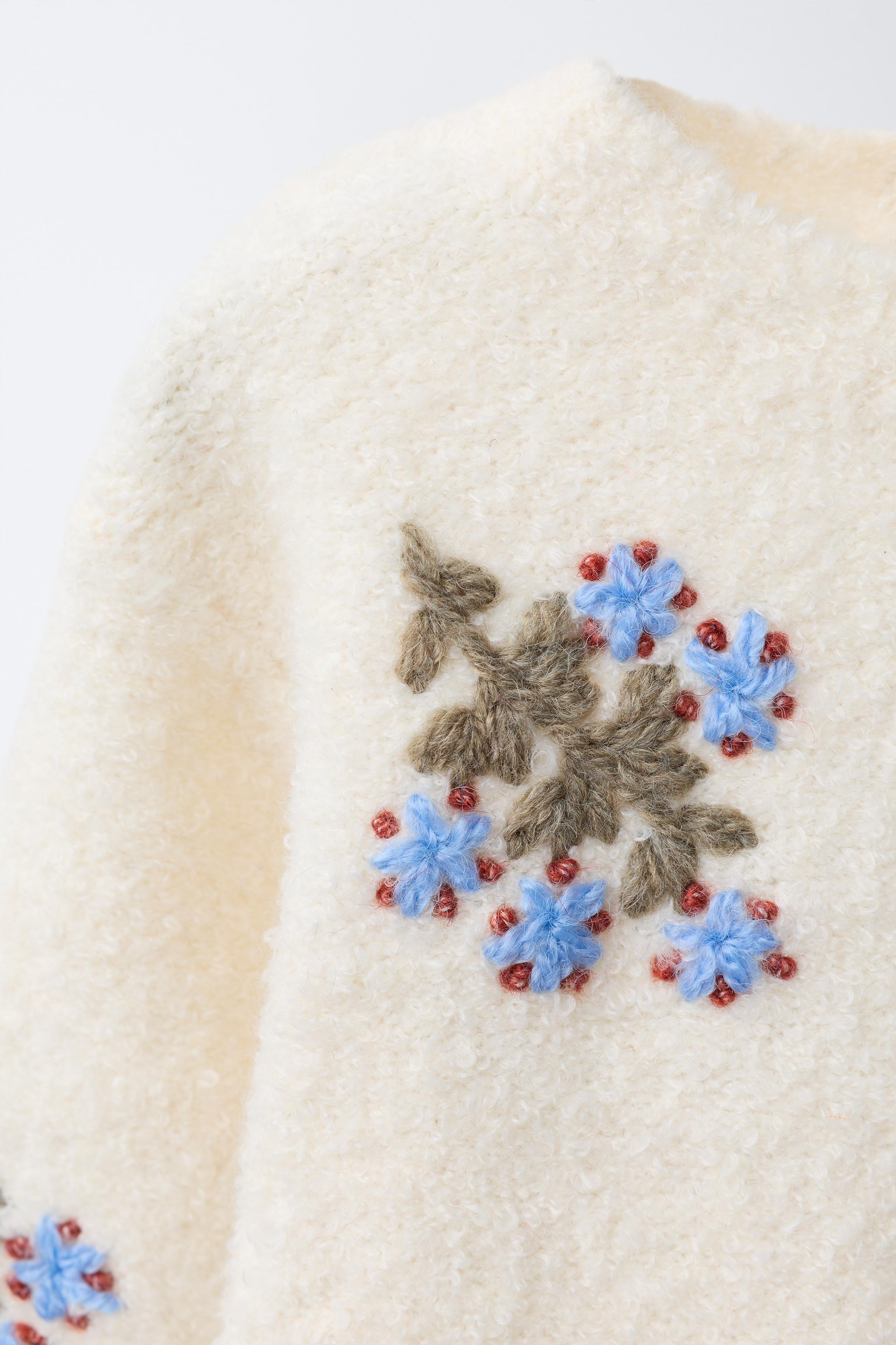 Детские свитеры Zara EMBROIDERED FLOWER KNIT SWEATER — фото 3
