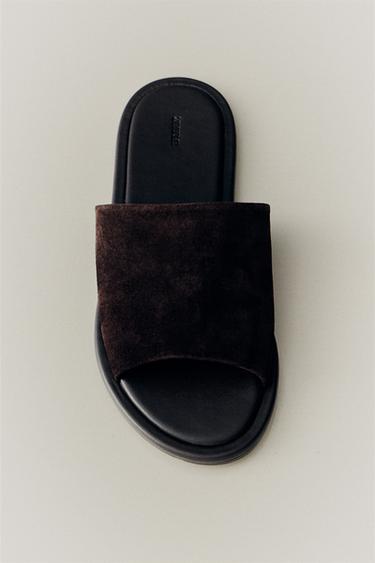 LEATHER SLIDERS - Brown by Zara - Image 5