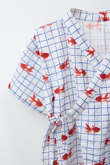 1-9 MONTHS/ GOLDEN FISH PRINT KIMONO ROMPER - Ecru by Zara - Image 2