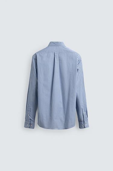 CHEMISE REGULAR FIT À RAYURES - Blanc / Bleu ciel de Zara - Image 7