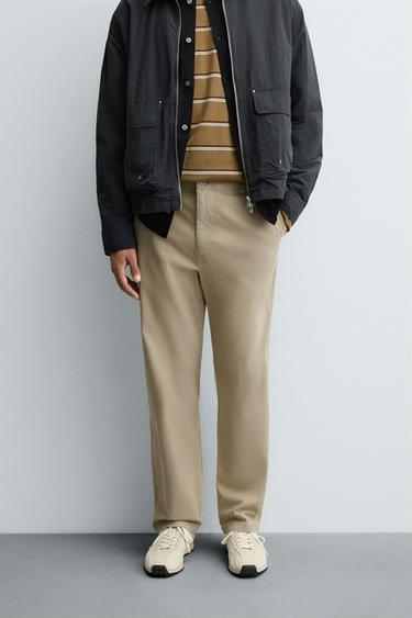 Zara 斜紋直筒長褲 - 米色