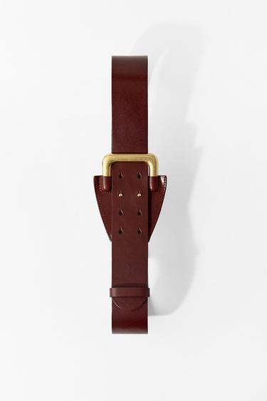 Zara 100% LEATHER PIN BUCKLE BELT - Brown