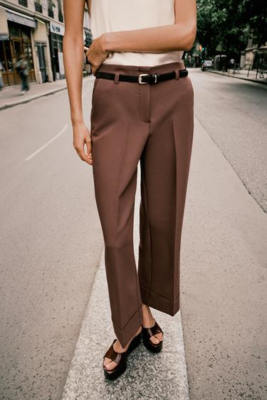 TURN-UP HEM TROUSERS WITH BELT -  by Zara - Image 1
