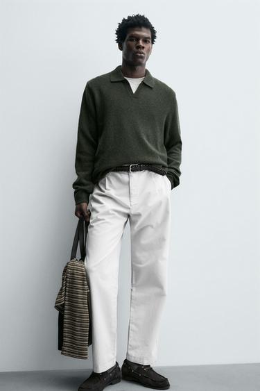 100% WOOL KNIT POLO SHIRT - GREEN by Zara - Image 5