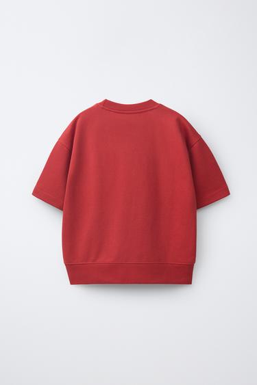 SWEAT MANCHES COURTES À INSCRIPTION - Rouge de Zara - Image 1