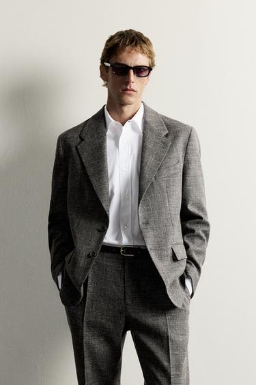 Zara AARON LEVINE X ZARA WOOL-LINEN SUIT BLAZER - Black