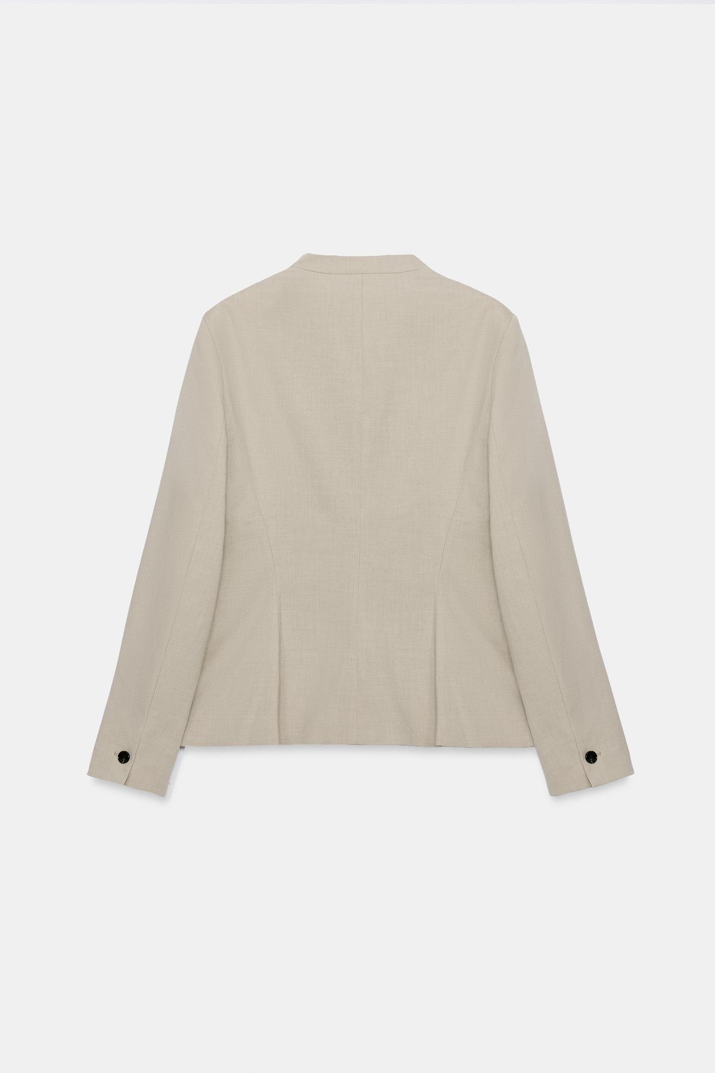 Женский пиджак Zara Fitted Shoulder-Pad Blazer, цвет: Песочный — фото 3