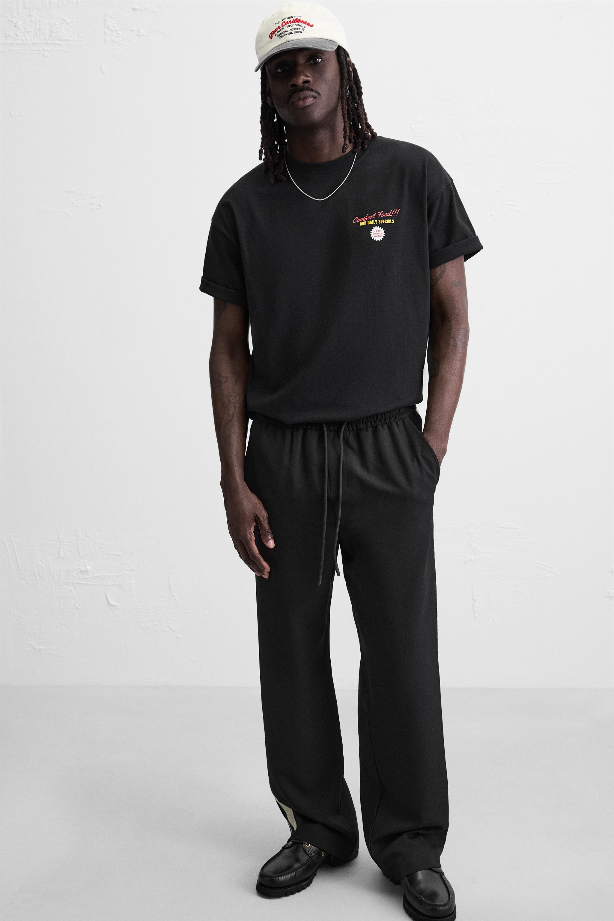 コントラストプリント Tシャツ - ブラック | ZARA Japan / 日本