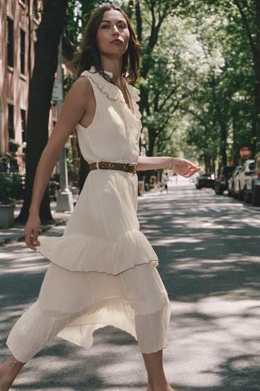 MIDI DRESS WITH RUFFLES AND BELT - Pale pink by Zara
