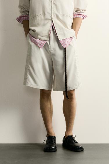 RELAXED FIT SEAMED BERMUDA SHORTS - Oyster-white by Zara
