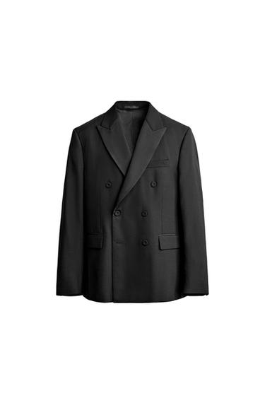 Zara DOUBLE-BREASTED TUXEDO BLAZER - Black