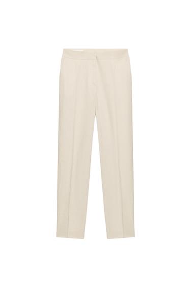 SLIM FIT LINEN BLEND CROPPED TROUSERS