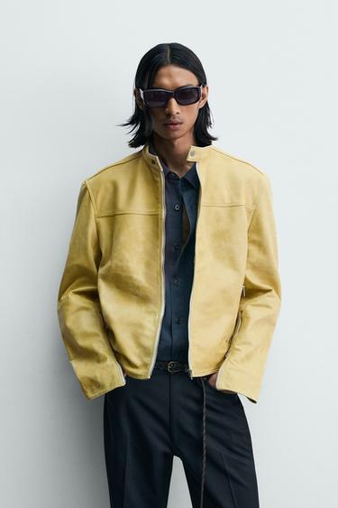 WASHED LEATHER CROPPED FIT JACKET - Yellow by Zara