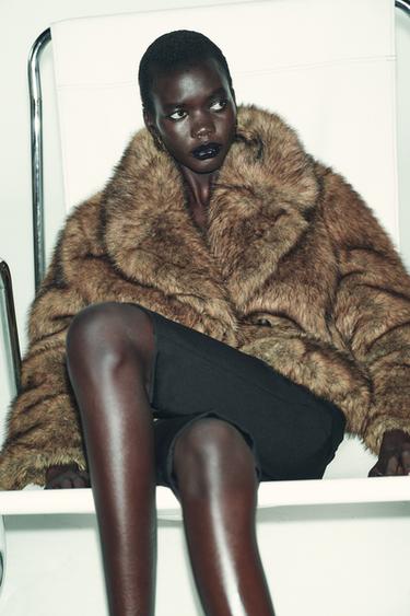 SHORT FAUX FUR COAT - Brown by Zara