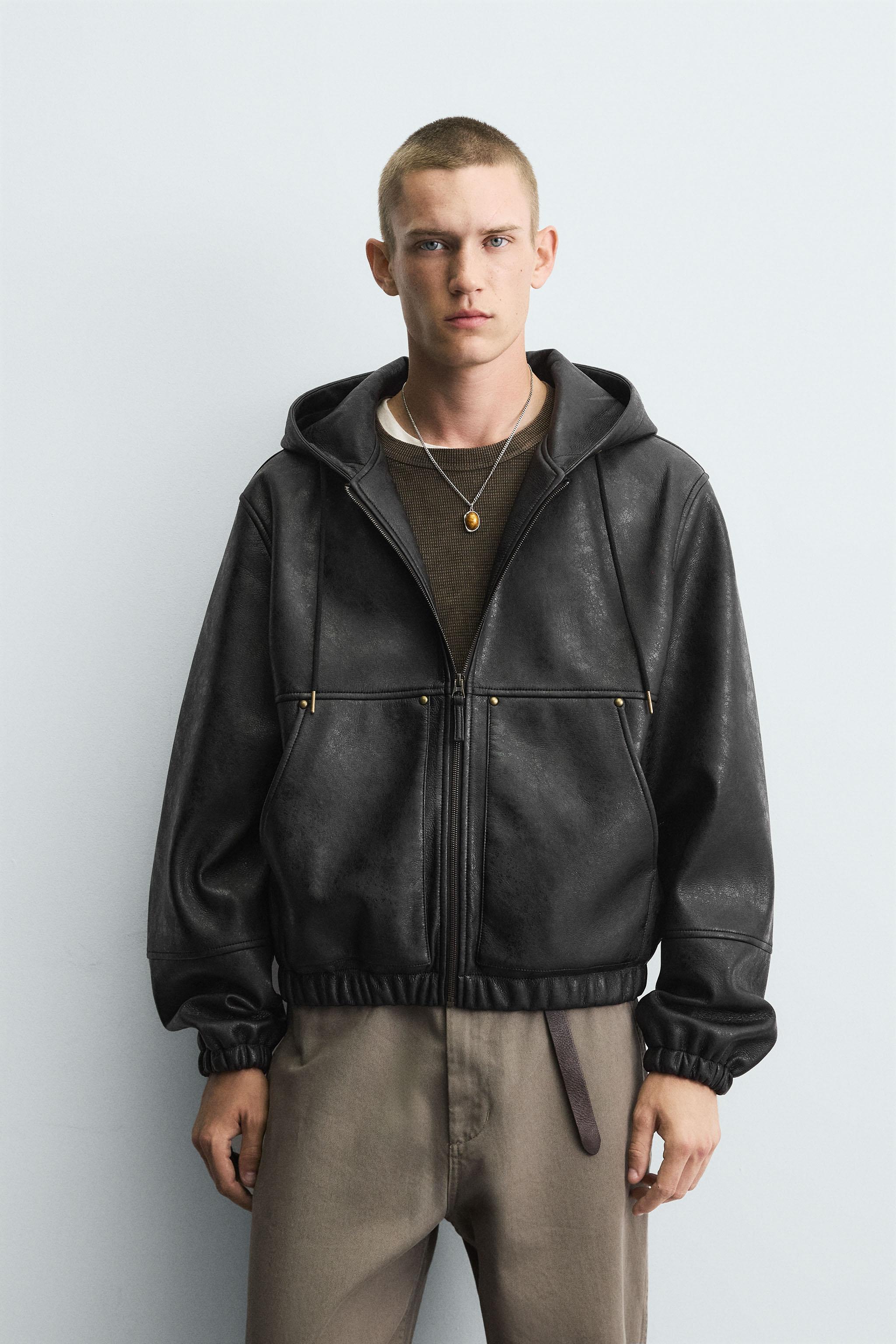 フェイクレザー フーデッド ジャケット - ブラック | ZARA Japan / 日本