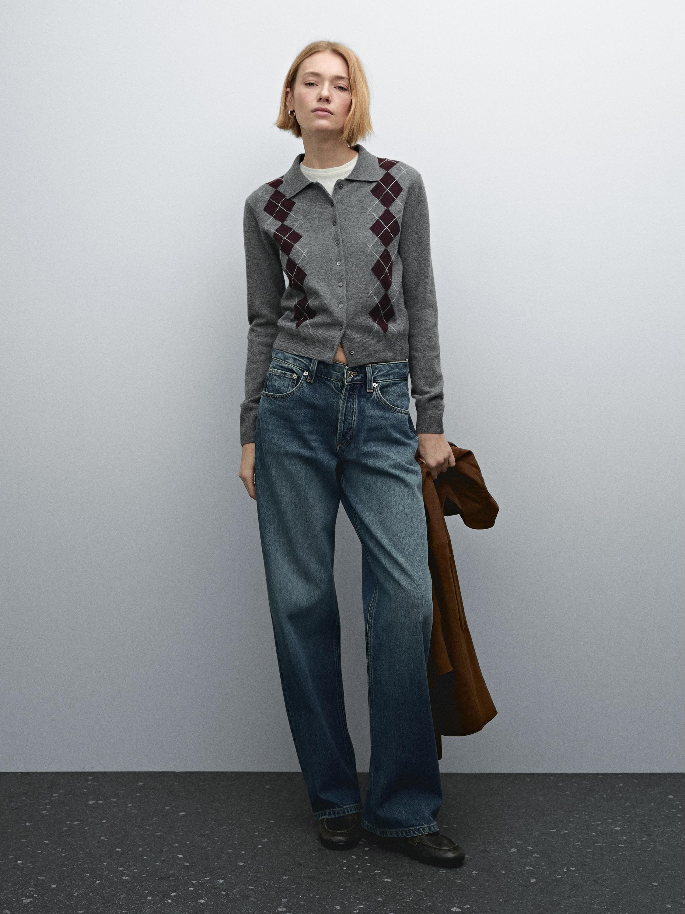 Short diamond polo collar cardigan - Gray | ZARA United States