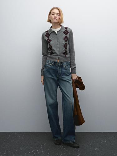 Cárdigan corto cuello polo rombos - Gris de Zara - Imagen 0