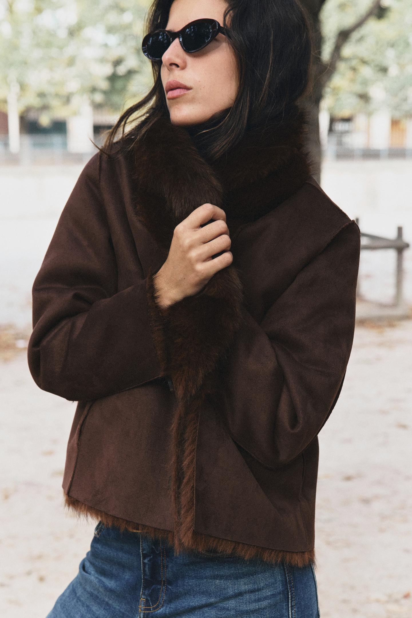Женская куртка Zara Reversible Faux Fur, цвет: Коричневый — фото 2