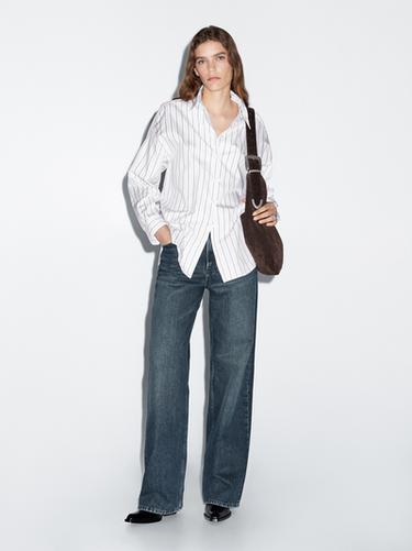 Chemisier ample à rayures - Blanc de Zara