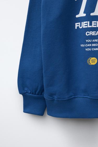 HOODIE WITH RAISED SLOGAN - Bluish by Zara - Image 3